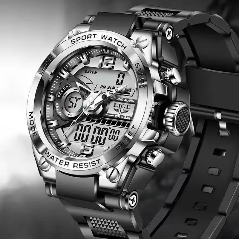LIGE Men Military Watch Digital 50m Waterproof Wristwatch LED Quartz Clock Sport Watch Male Big Watches Men Relogios Masculino - MANDOTOS