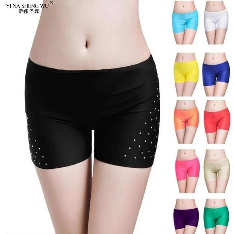 Belly Dance Safety Shorts Women's Belly Dance Clothes Leggings Tight-fitting Stretch Safety Pants with Diamonds Short Pants - MANDOTOS