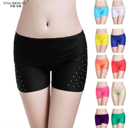 Belly Dance Safety Shorts Women's Belly Dance Clothes Leggings Tight-fitting Stretch Safety Pants with Diamonds Short Pants - MANDOTOS