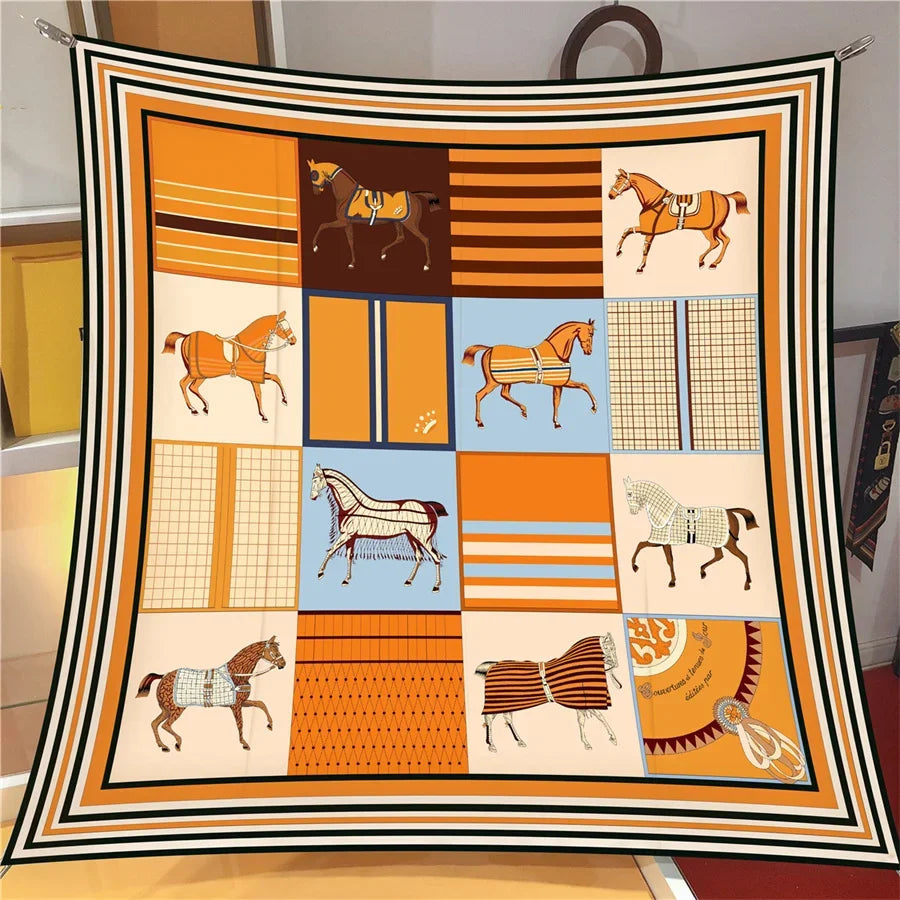 90x90cm New Design Horse Universe Printed Twill Silk Scarf Square Scarves Lady Wraps Kerchief Woman Neck Shawl Wraps