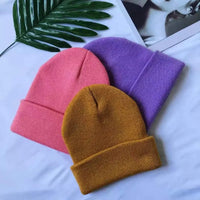 Women Men Fluorescent Color Warm Beanie Hat Autumn Winter Stretch Knitted Crochet Beanies Hat Cap Black Red White Navy Pink
