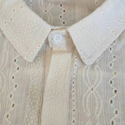 Shirts for men Apricot Handsome Lapel Men Blouse Vacation Hollow Out Sexy Fashion Men Clothing Male Mesh Long-sleeved Shirts - MANDOTOS