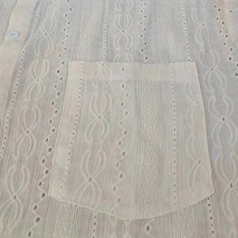 Shirts for men Apricot Handsome Lapel Men Blouse Vacation Hollow Out Sexy Fashion Men Clothing Male Mesh Long-sleeved Shirts - MANDOTOS