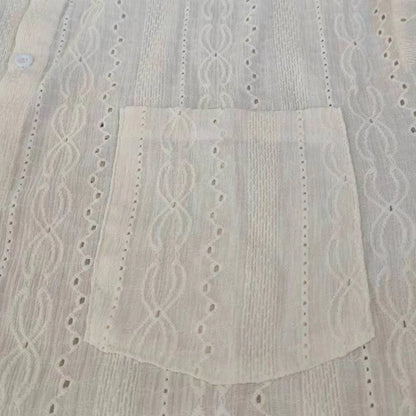 Shirts for men Apricot Handsome Lapel Men Blouse Vacation Hollow Out Sexy Fashion Men Clothing Male Mesh Long-sleeved Shirts - MANDOTOS