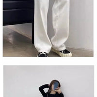 New Design Sense Women's Loose Denim Pants Retro Straight Leg Pants Fashionable Solid Color Loose Casual Wide Leg Pants