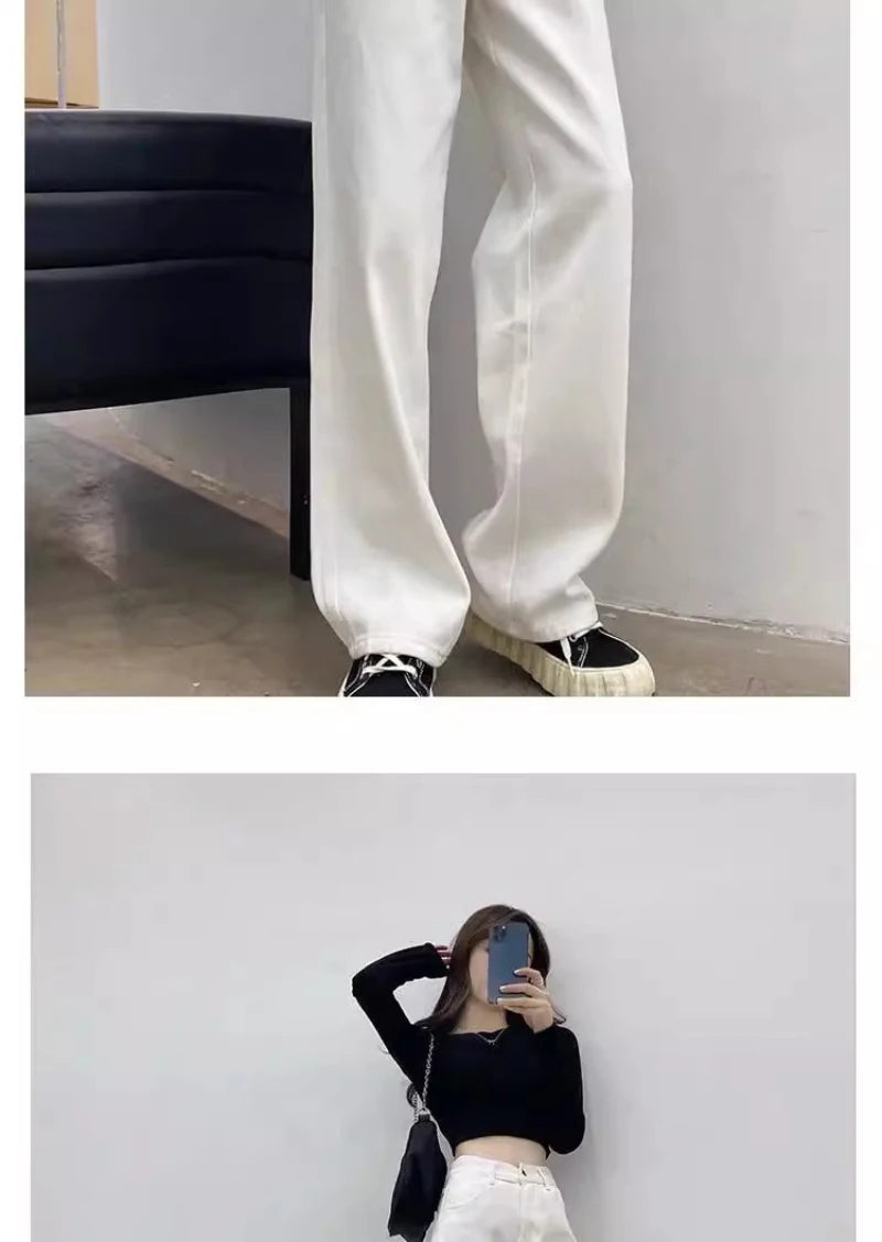 New Design Sense Women's Loose Denim Pants Retro Straight Leg Pants Fashionable Solid Color Loose Casual Wide Leg Pants