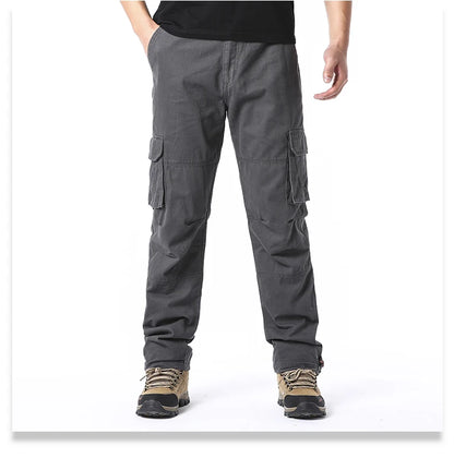 Large Pocket Loose Overalls Men's Outdoor Sports Jogging Tactical Pants Elastic Waist Pure Cotton Casual Work Pants - MANDOTOS