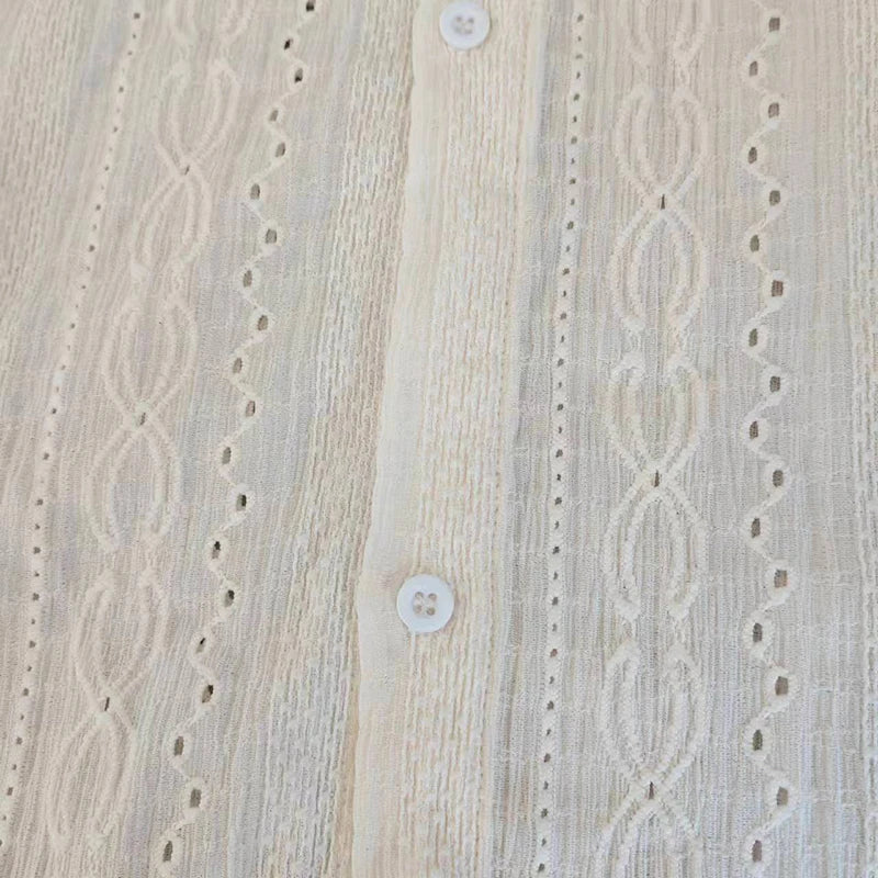 Shirts for men Apricot Handsome Lapel Men Blouse Vacation Hollow Out Sexy Fashion Men Clothing Male Mesh Long-sleeved Shirts - MANDOTOS