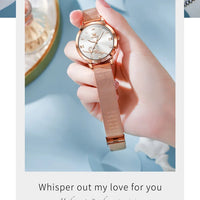 OLEVS Luxury Fashion Ladies' Watches Rose Gold Top Brand Original Quartz Watch for Women Stainless Steel Mesh Strap Love Dial