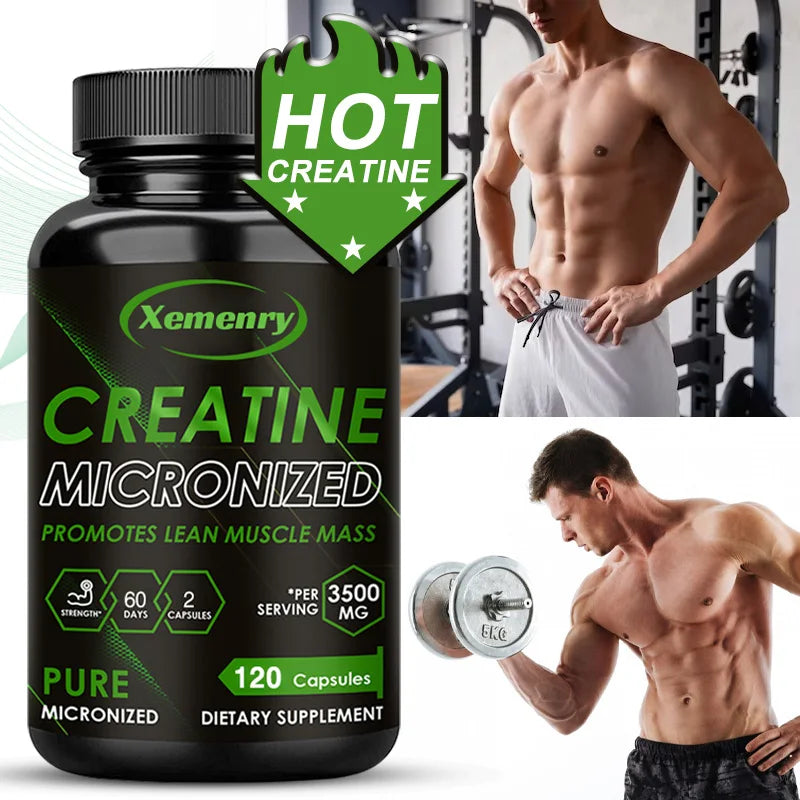 Creatine Monohydrate Capsules - Boosts Energy Levels, Builds Muscle Mass and Promotes Muscle Recovery - 120 Capsules