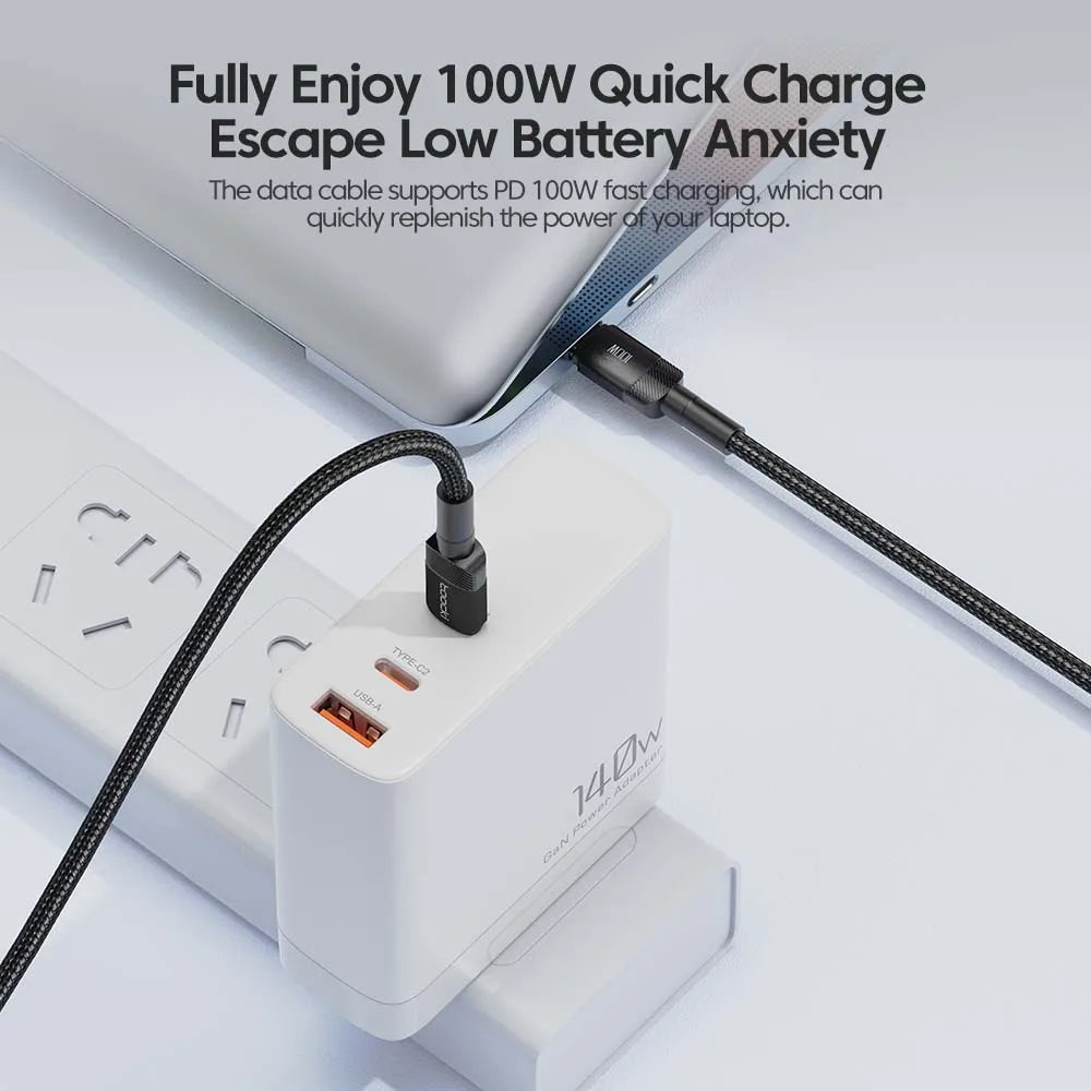 Toocki 100W Type C to USB C Cable PD 3.0 Quick Charge 4.0 Fast Charging Type C to Type C for iPhone 15 Macbook Samsung Xiaomi - MANDOTOS