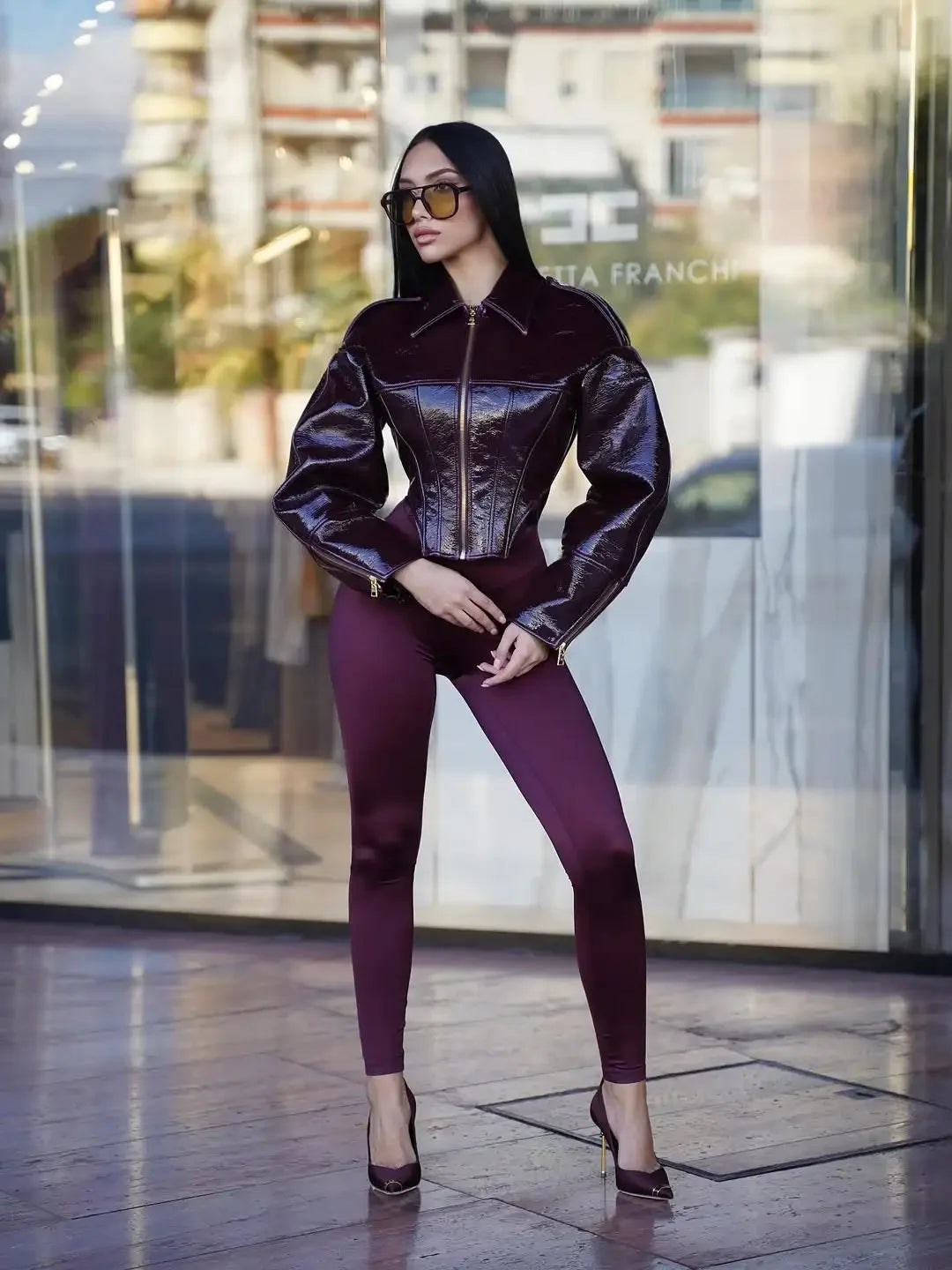 Coated Women Cinched-waist Leather Jacket RetroCasual Lapel Full Sleeve Zipper Bomber Coats Lady Daily High Street Outwear 2026