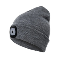 Winter Men Beanie Hat with LED Light Rechargeable Knitted Hat for Woman Cap Night Running Fishing Riding Sports Teenager Beanies