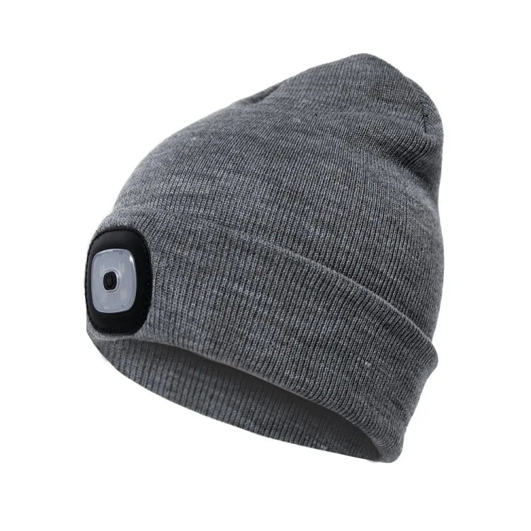 Winter Men Beanie Hat with LED Light Rechargeable Knitted Hat for Woman Cap Night Running Fishing Riding Sports Teenager Beanies