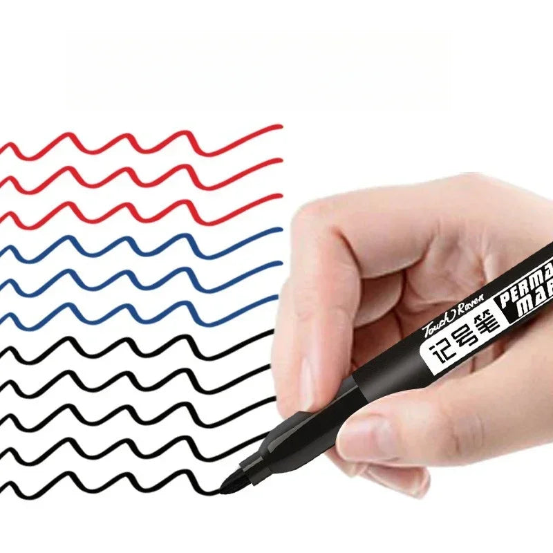 6PCs/Set Permanent Marker Pen Fine Point Waterproof Markers Thin Nib Crude Nib Black Blue Red Ink 1.5mm Fine Color Marker Pens