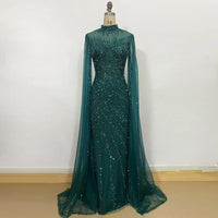 Eshaut&bridal Luxury Beaded Evening Dress Cape Sleeve Dubai Sheer Neck Mermaid Formal Prom Wedding Party Gown Customized 2026
