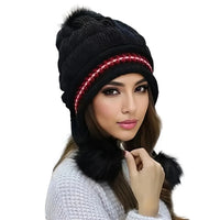 Soft Winter Warm Fur Hat Fleece Lined Earflap Hat For Women Knitted Beanie Casual Slouchy Thick Thermal Cap For Cold Weather
