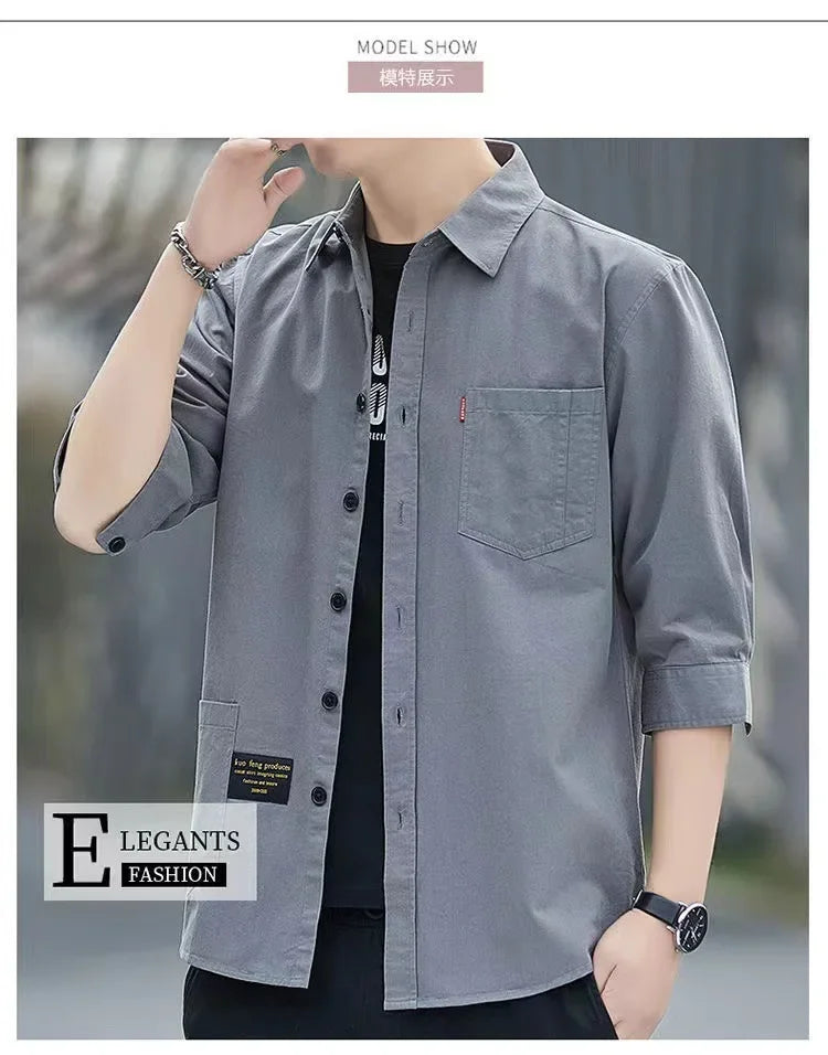 Men shirts Summer Men's clothing Short-Sleeved shirts & blouses Daily Solid Color Stand-Up Collar Casual Beach Style Male Shirt - MANDOTOS