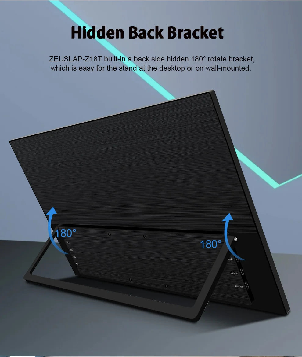 ZEUSLAP 18.5" Touch Screen Portable Monitor 100Hz 100% sRGB With Screen Holder Stand For Laptop Phone Xbox PS4 PS5 Switch