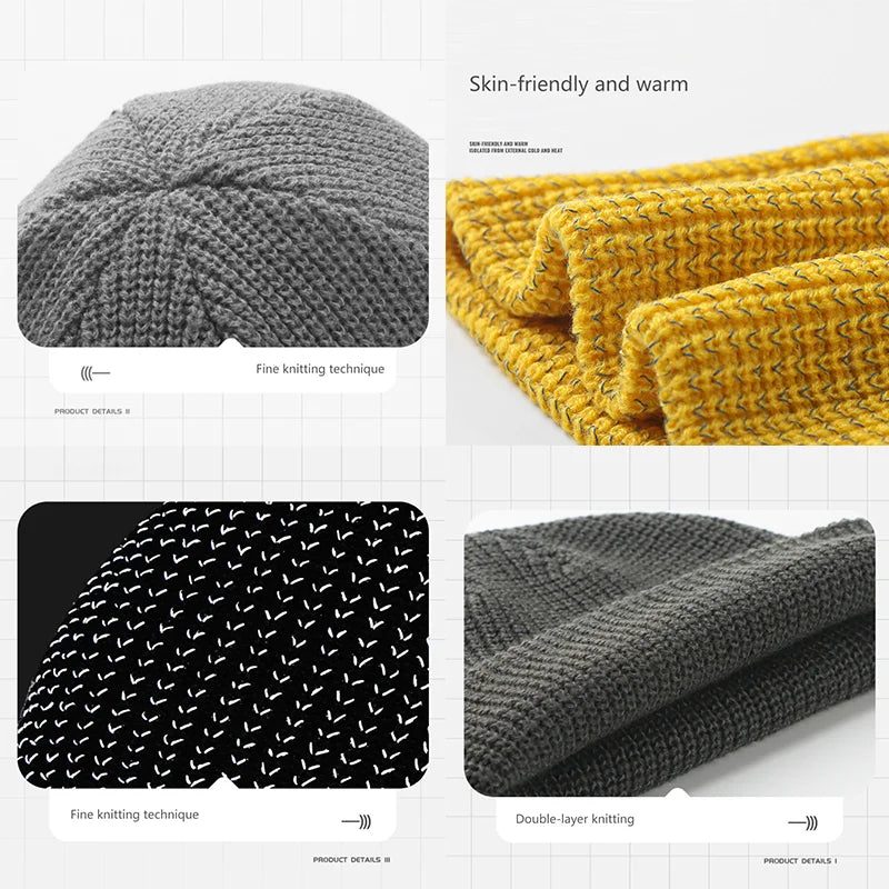 WRELS Winter Knitted Beanie Hats Warm Night Running Reflective Hat Unisex Windproof Ear Protection Cycling Hiking Ski Cap