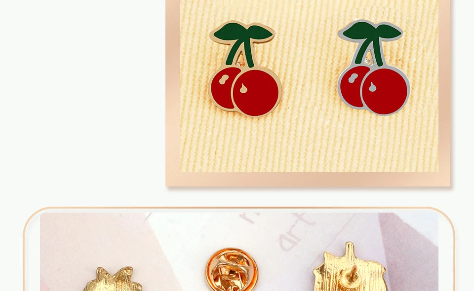 Sliced Watermelon Fruit Brooches Women Pink Strawberry Cherry Shirt Lapel Brooch Bag Badges Men Creative Enamel Pin Summer Gifts - MANDOTOS