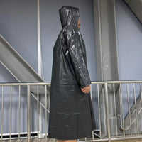 Black Fashion Adult Waterproof Long Raincoat Women's Men's Raincoat Hooded Outdoor Motorcycle, Cycling, Hiking, Fishing