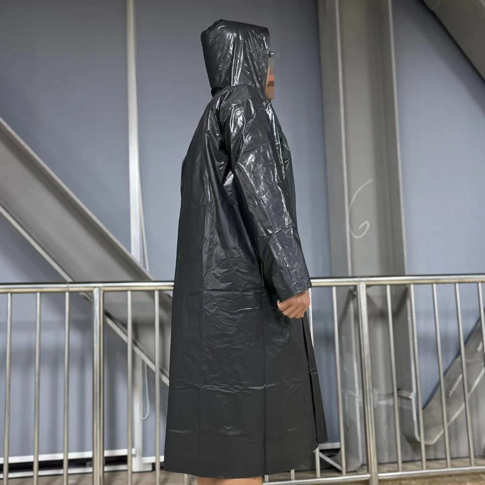 Black Fashion Adult Waterproof Long Raincoat Women's Men's Raincoat Hooded Outdoor Motorcycle, Cycling, Hiking, Fishing