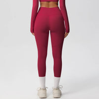 High Waist Women's Leggings Stretch Yoga Pants Tights With Pockets Push Up Fitness Running Sportswear Solid Color Pants