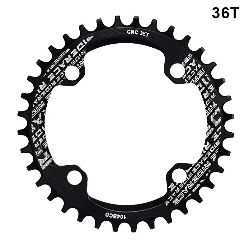 RIDERACE Bicycle Crank Chainring 104BCD Round Shape Narrow Wide 32T/34T/36T/38T Mountain Bike Crankset Chainwheel Single Plate