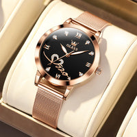 OLEVS Luxury Fashion Ladies' Watches Rose Gold Top Brand Original Quartz Watch for Women Stainless Steel Mesh Strap Love Dial