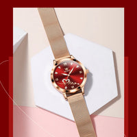 OLEVS Luxury Fashion Ladies' Watches Rose Gold Top Brand Original Quartz Watch for Women Stainless Steel Mesh Strap Love Dial