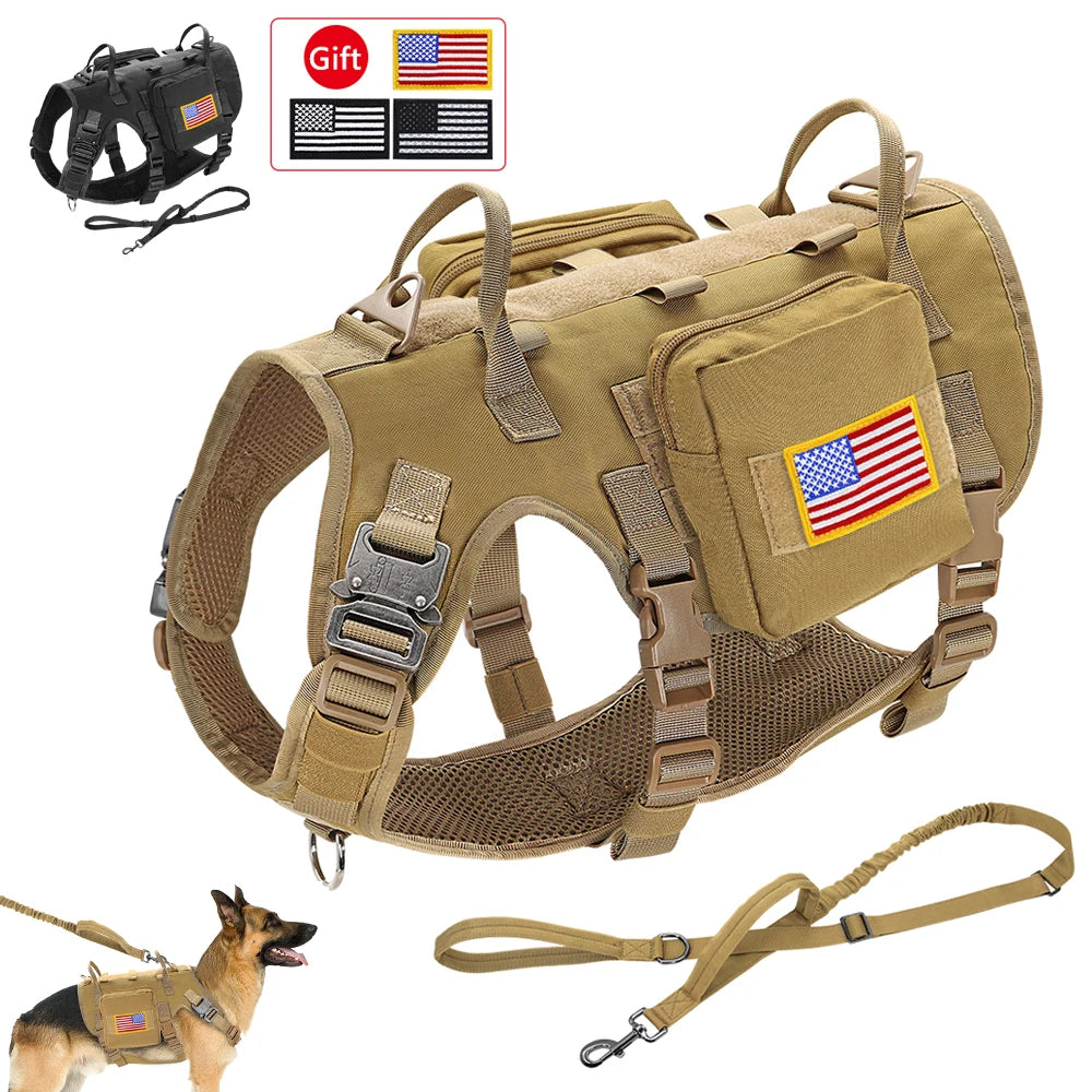 Tactical Dog Harness Leash Durable Military Dog Harness Vest MOLLE For Large Dogs erman Shepherd Training Harnesses With Pouches - MANDOTOS