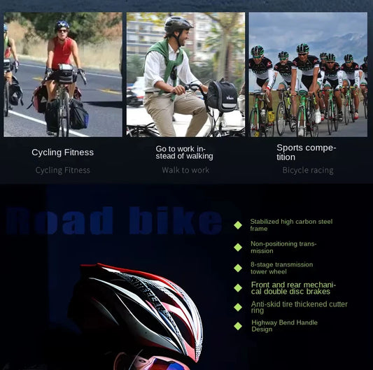 2025 New Road Bike 7/24 Speed Corner Handle Road Racing Bicycle Dual Disc Brake Lightweight Outdoor bicicleta Adult Teenagers