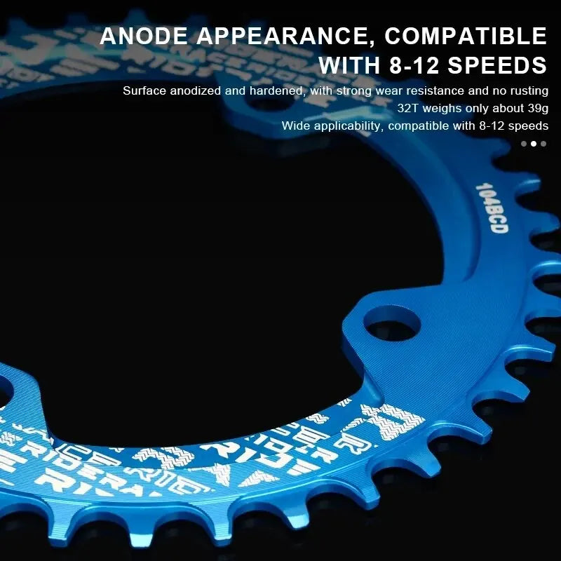 RIDERACE Bicycle Crank Chainring 104BCD Round Shape Narrow Wide 32T/34T/36T/38T Mountain Bike Crankset Chainwheel Single Plate