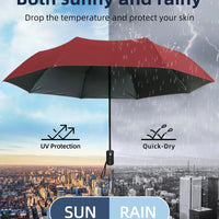 Black Glue Fully Automatic Umbrella - Thick Durable Three-Fold UV Resistant Folding Design for Protection And Style