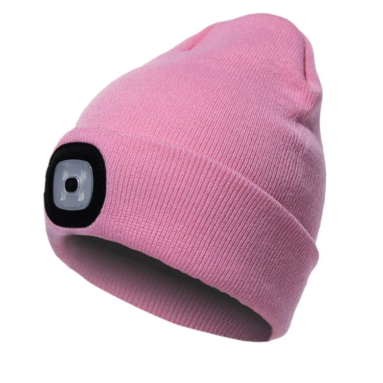 Winter Men Beanie Hat with LED Light Rechargeable Knitted Hat for Woman Cap Night Running Fishing Riding Sports Teenager Beanies