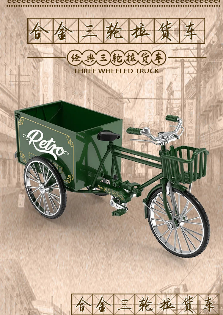 Rickshaw Tricycle model retro bicycle Simulation Alloy model decoration decorative Collection gift