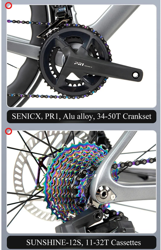 TWITTER 700X25C Carbon Road Bicycle Wireless Men's Hydraulic Disc Racing Bike With WheelTop EDS TX 24S Shifter 50mm Carbon Wheel