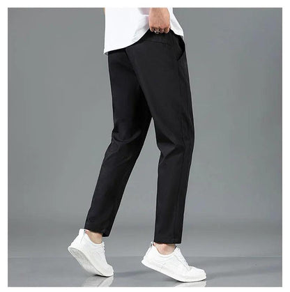 Ice Silk Men's Pants 2025 Summer New Black Gray Thin Business Casual Pants Outdoor Elastic Breathable Straight Leg Sweatpants - MANDOTOS