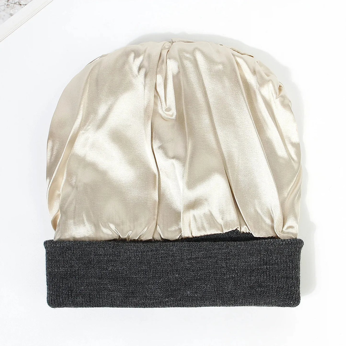 Unisex Satin Lined Beanie Hat For Women Winter Silk Lining Slouchy Warm Cuffed Skullies 2Layer Hair Cover Sleep Cap