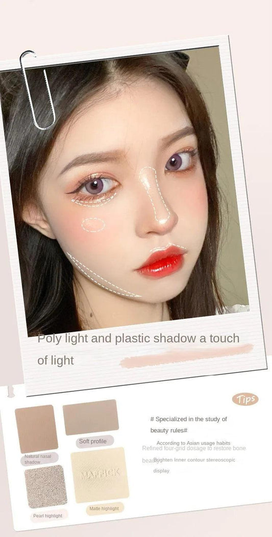 Natural Stereoscopic Face Powder Palette Matte Bronzer Contour Shading Multifunctional Highlighter Cosmetic Blush Gift - MANDOTOS
