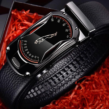 Belts for 3.5cm Width Sports Car Brand Fashion Automatic Buckle Black Genuine Leather Men's Jeans High Quality Waist Male Strap - MANDOTOS