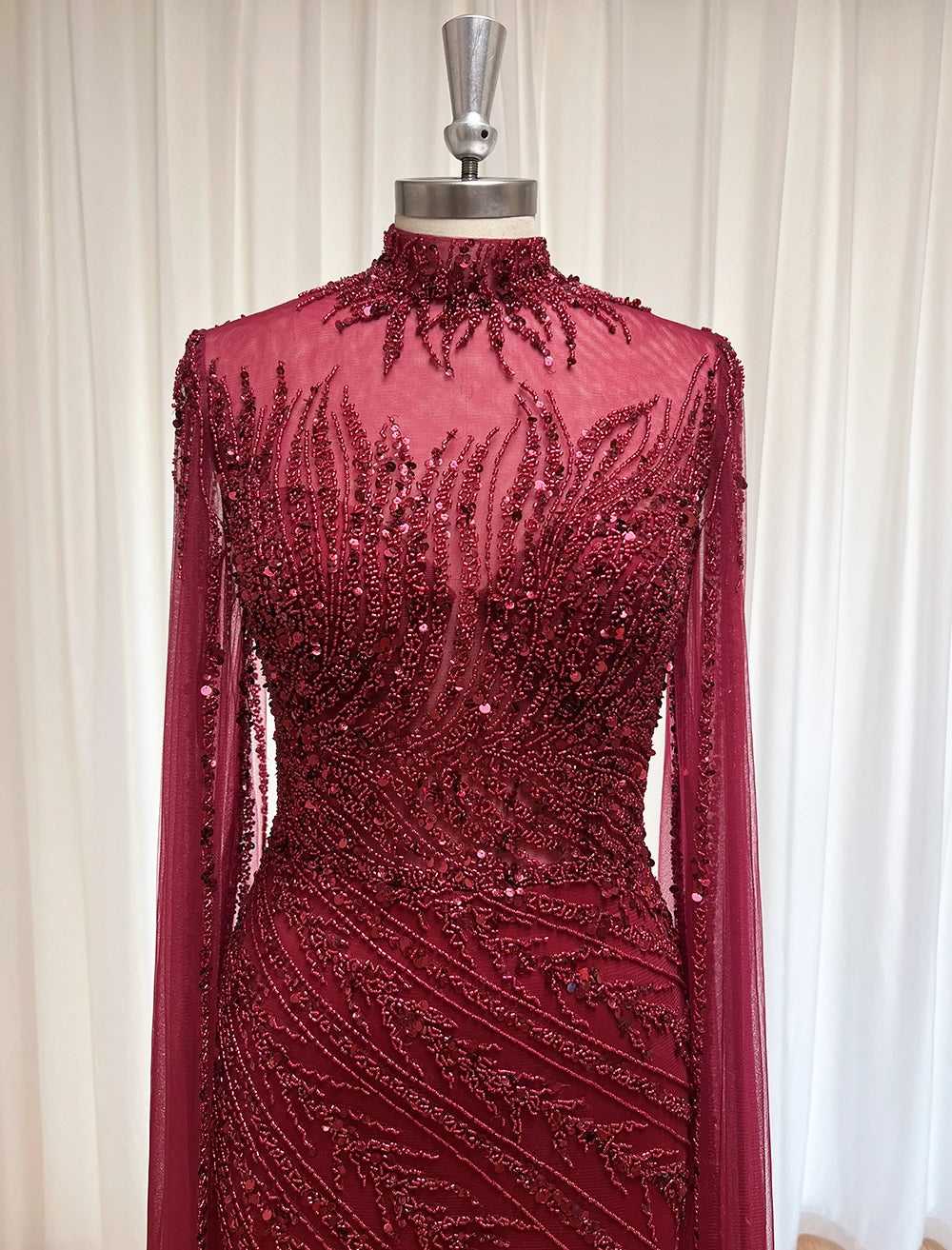 Eshaut&bridal Luxury Beaded Evening Dress Cape Sleeve Dubai Sheer Neck Mermaid Formal Prom Wedding Party Gown Customized 2026
