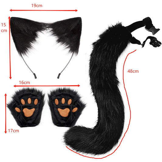 Halloween Party Fox Tail Fox Ears Set Plus Cute Paw Gloves Cosplay Animation Exhibition Character Handmade Plush Props - MANDOTOS