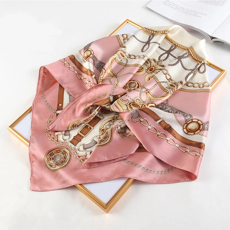 1pcs 90*90cm Square Silk Scarves Women Hijab Shawls Fashion Print Kerchief Femme Head Scarf Foulard Bandana Beach Head Scarf