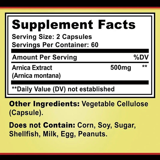 Arnica Montana Capsules - Suitable for Bruises and Swelling, Relieves Pain, Improves Mood, and Boosts Immunity - 120 Capsules