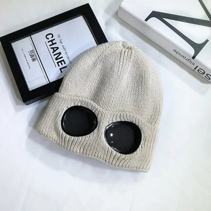 Brimless Hat With Goggles For Men And Women In Winter Hat Neutral Solid Color Skull Knitted Hat In Winter - MANDOTOS