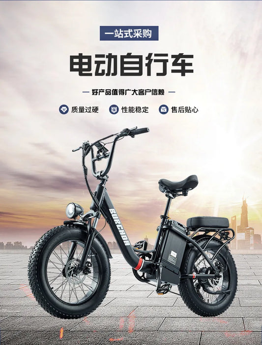 Commuter electric bicycle adult double riding removable battery long battery life wide fat tire