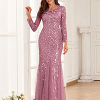 2024 Hot Sale Mermaid Evening Dresses O-Neck Full Sleeve Tulle Embroidery Long Party Gown Elegant Formal Dress