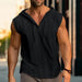 2025 Men's Summer Fashion Casual Cotton and Linen Sports Hooded Shirts, Personalized One-Button Drawstring Solid-Color Pullovers